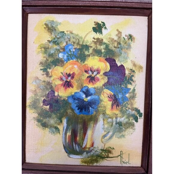 VINTAGE FLORAL OIL PAINTING By ARIEL - Picture 3 of 5